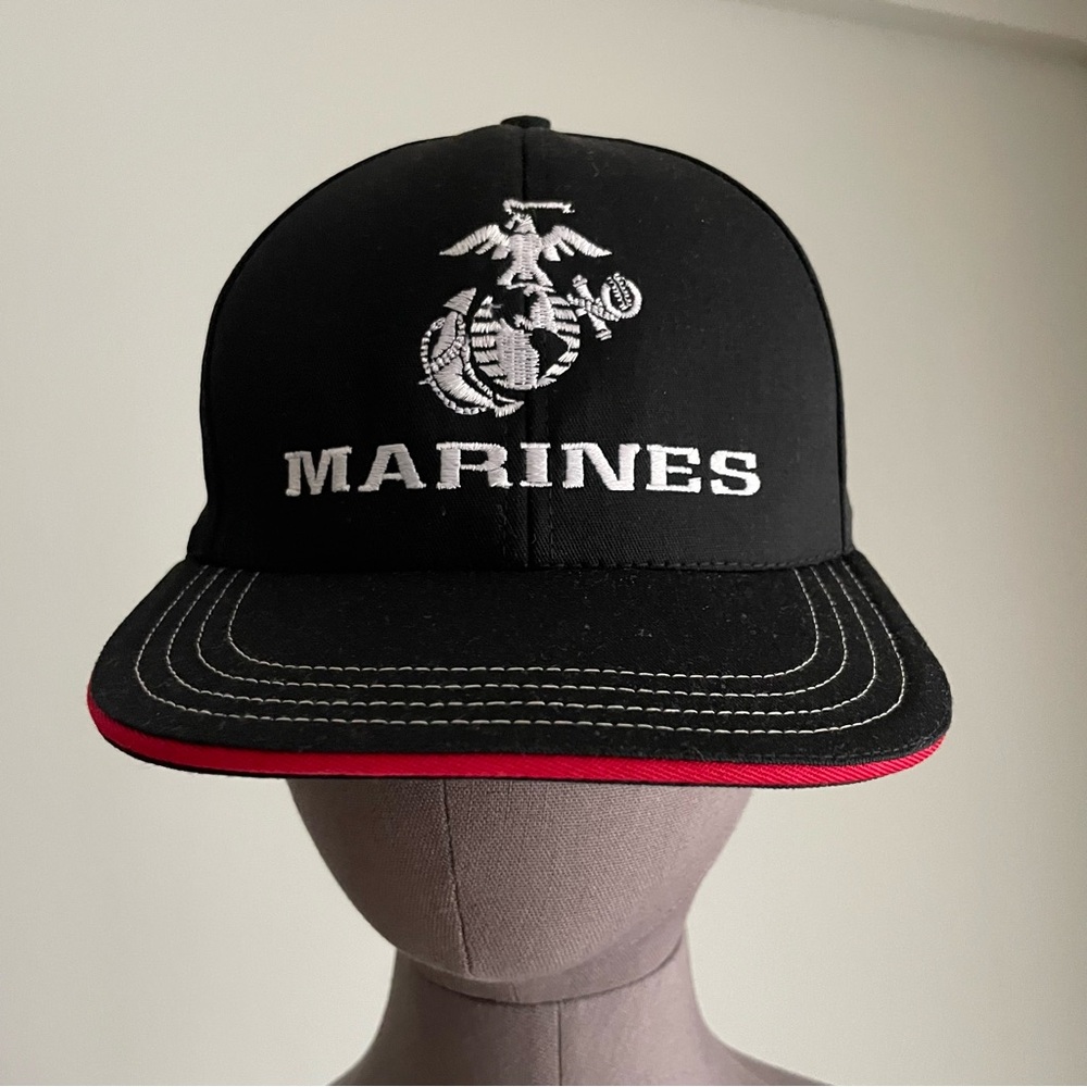 Black embroidered Marines Cap with Red Trim